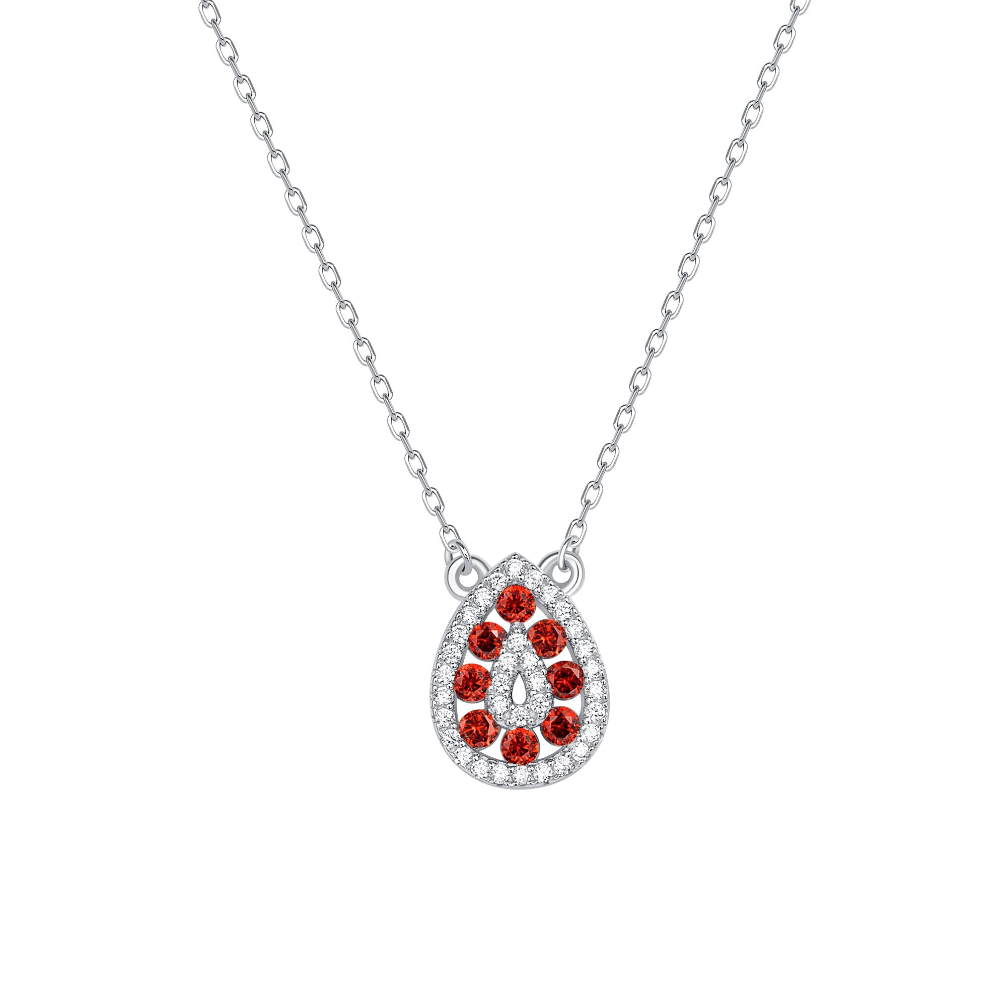 925 Sterling Silver Round Cut Red &amp; White CZ Alternating Rows Teardrop Pendant &amp; Earrings Jewelry Set