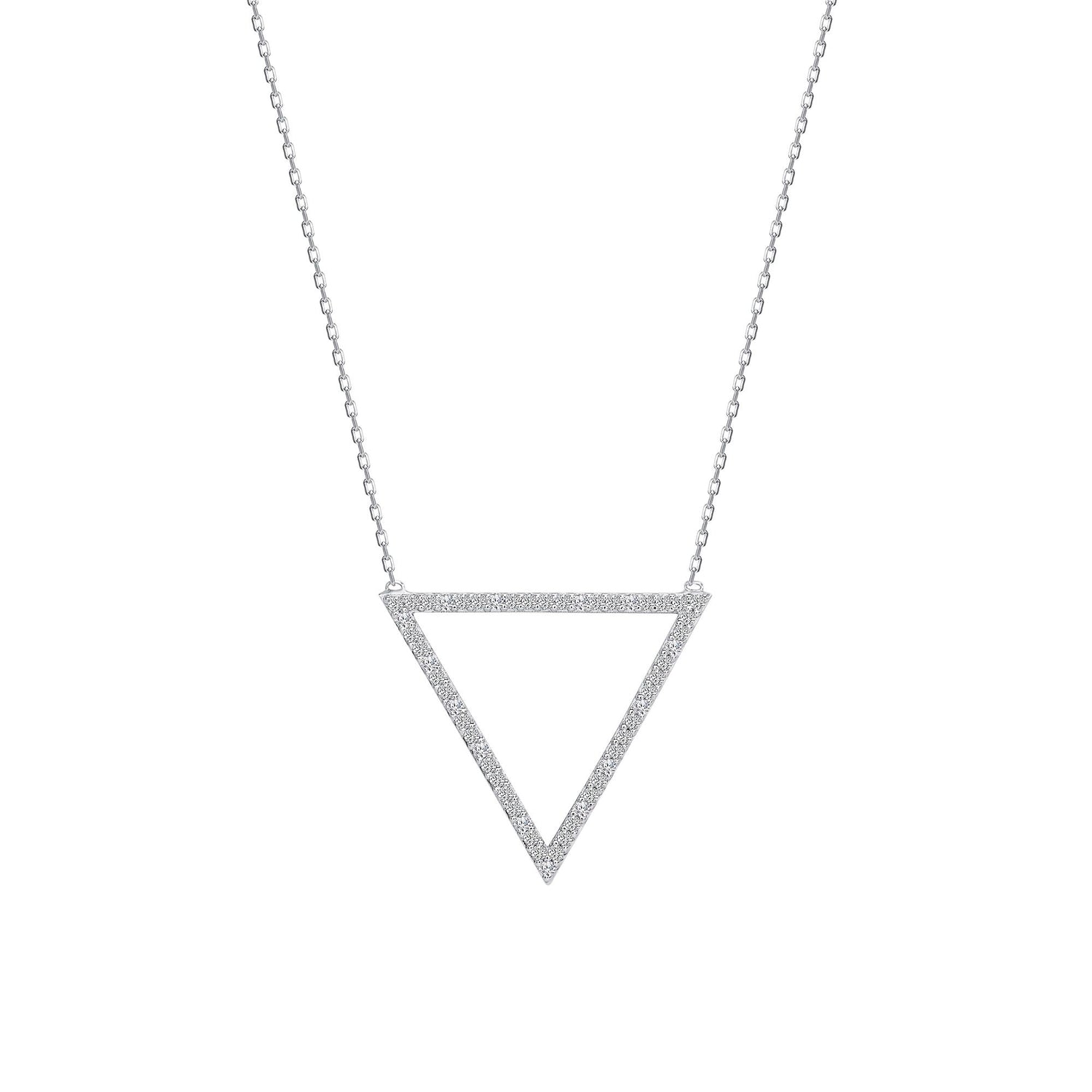925 Sterling Silver Triangle Outline Pavé CZ Geometric Pendant Necklace