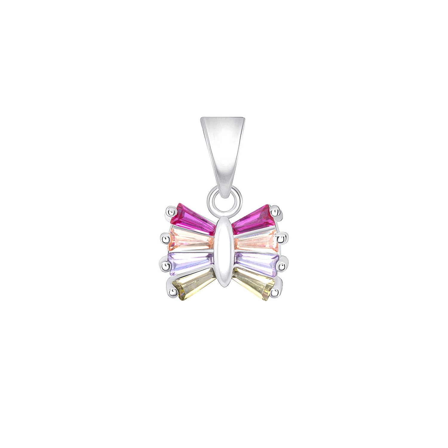 925 Sterling Silver Rectangular Cut Multicolor CZ Bow Pendant &amp; Stud Earrings Jewelry Set