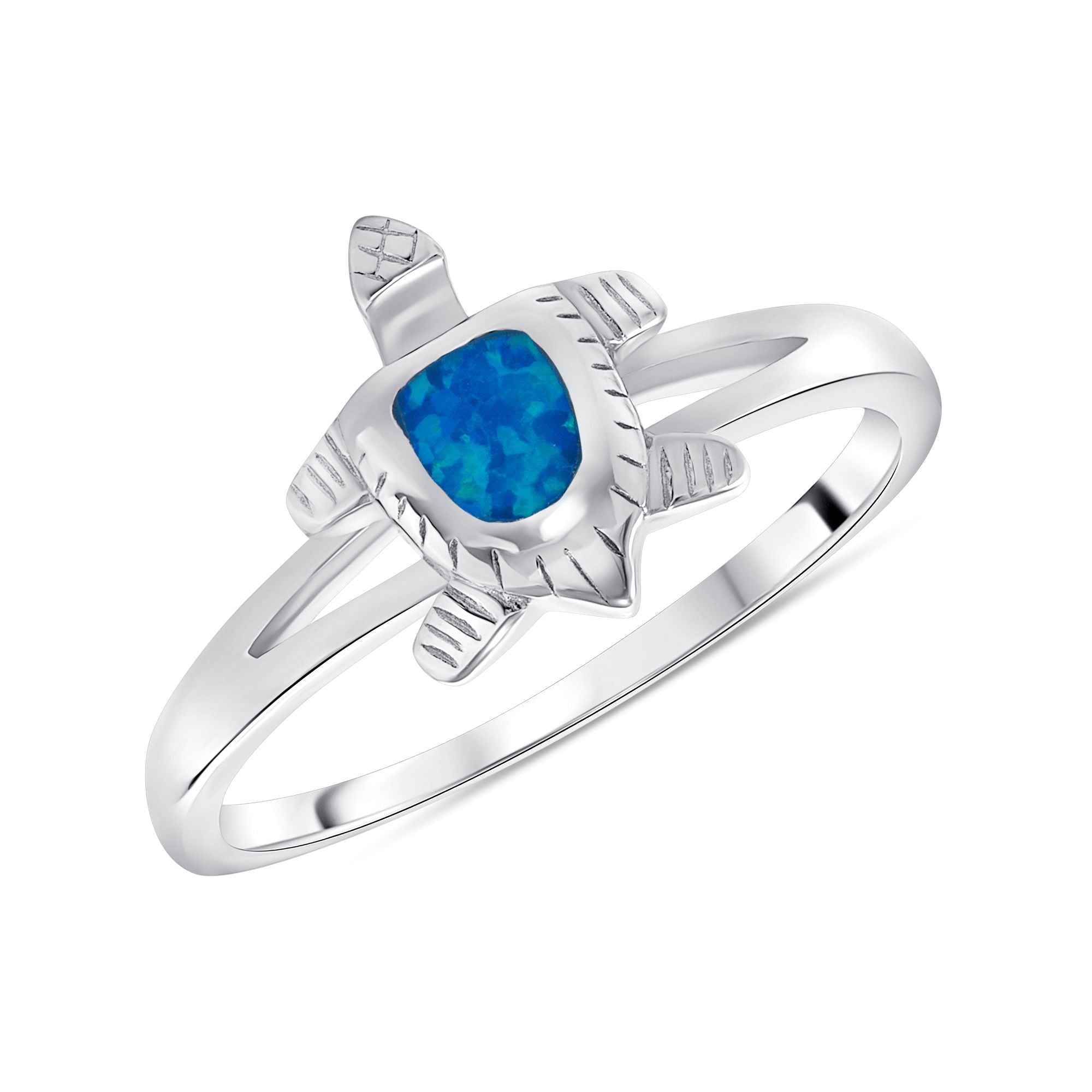 925 Sterling Silver Blue Opal CZ Turtle Fashion Ring