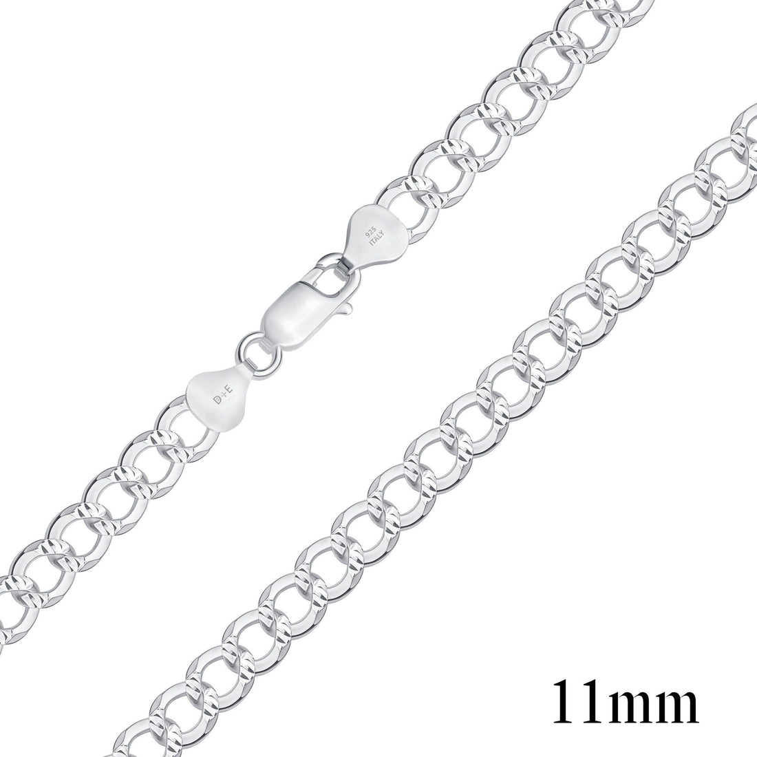 925 Sterling Silver Pavé 11mm Curb Chain