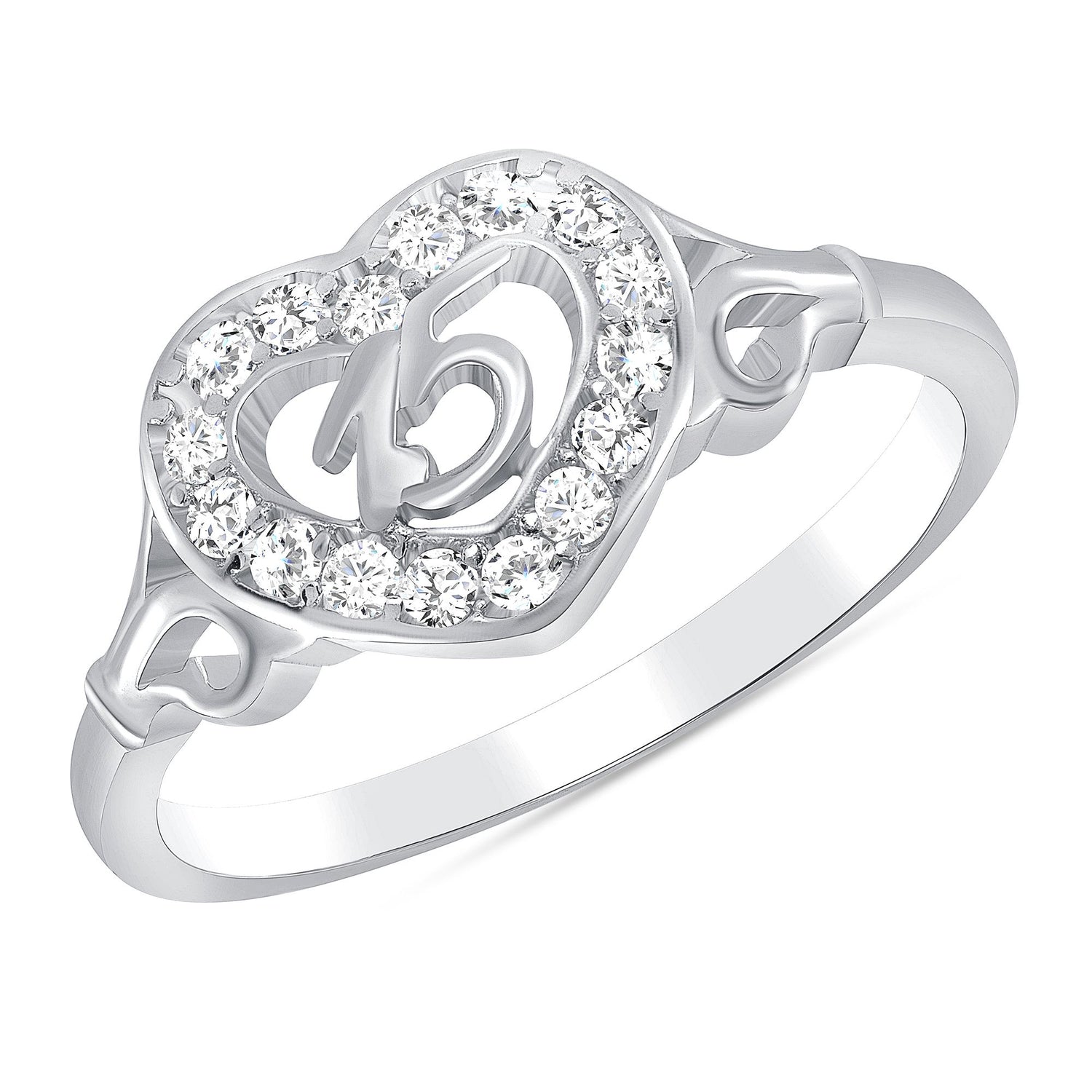 925 Sterling Silver Heart-Shaped Round CZ Quinceañera Ring