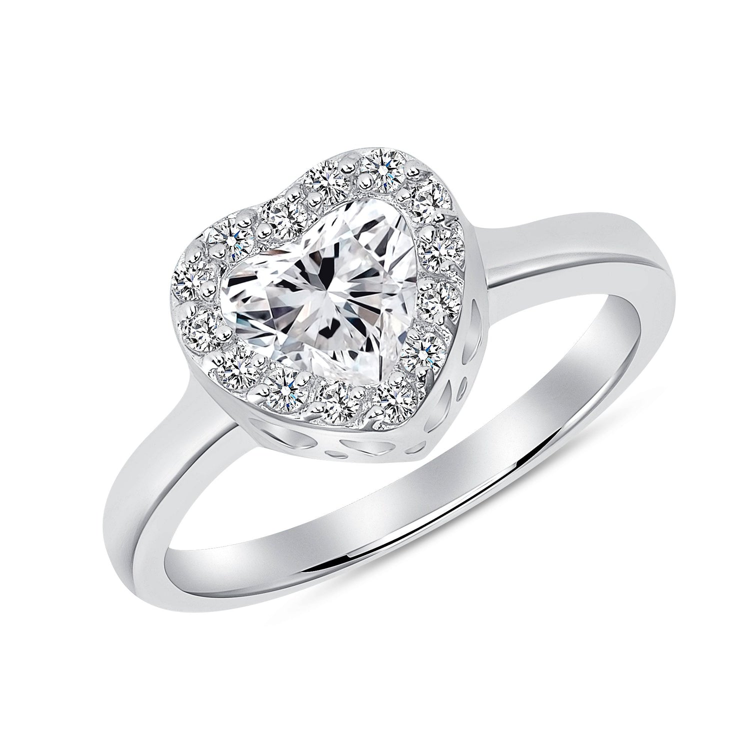 925 Sterling Silver Halo Heart Cut CZ Fashion Ring