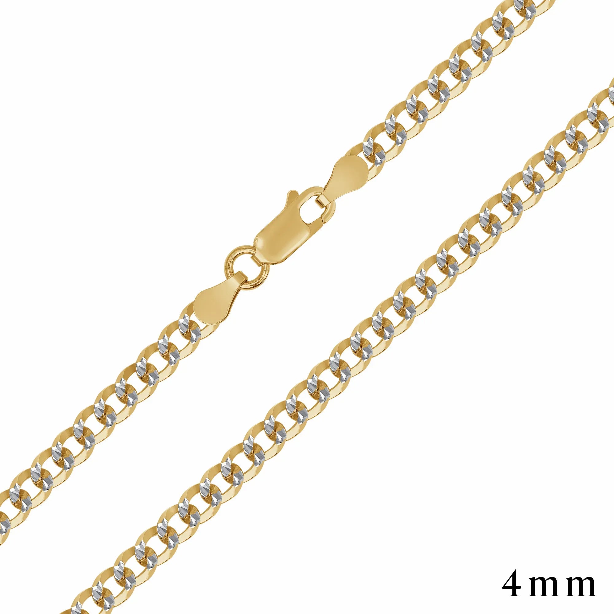 925 Sterling Silver Gold Plated Two-Tone Pavé 4mm Curb Chain
