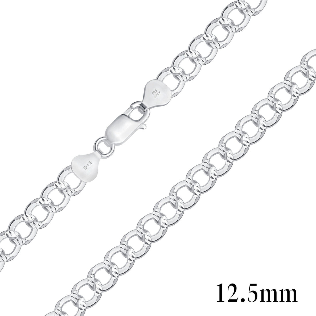 925 Sterling Silver Pavé 12.5mm Curb Chain
