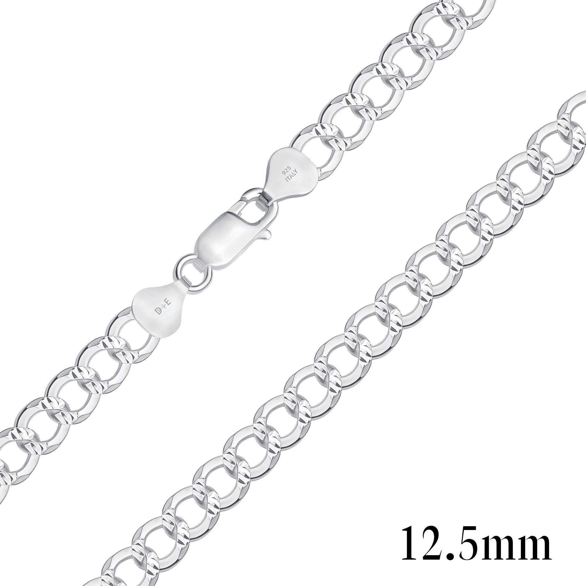 925 Sterling Silver Pavé 12.5mm Curb Chain