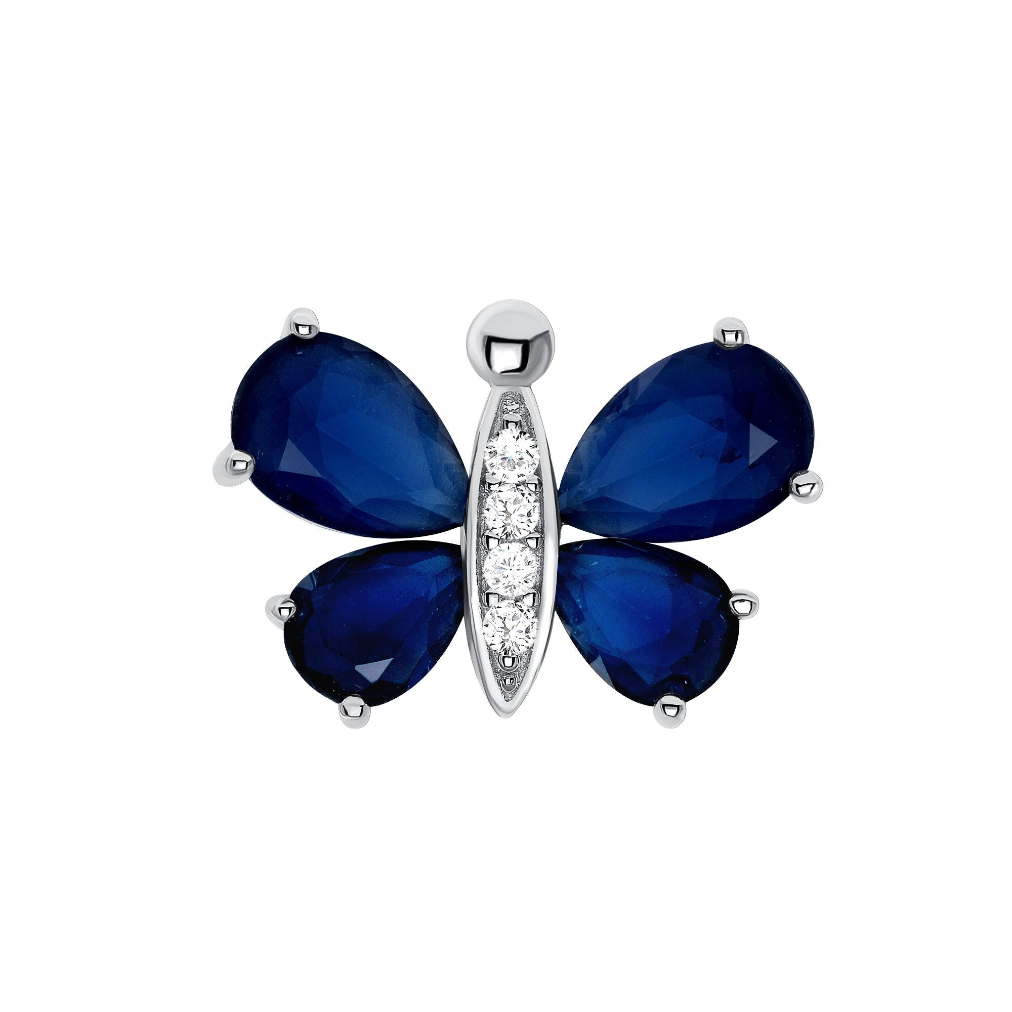 925 Sterling Silver Round Cut CZ Body &amp; Pear Cut Colored CZ Butterfly Pendant