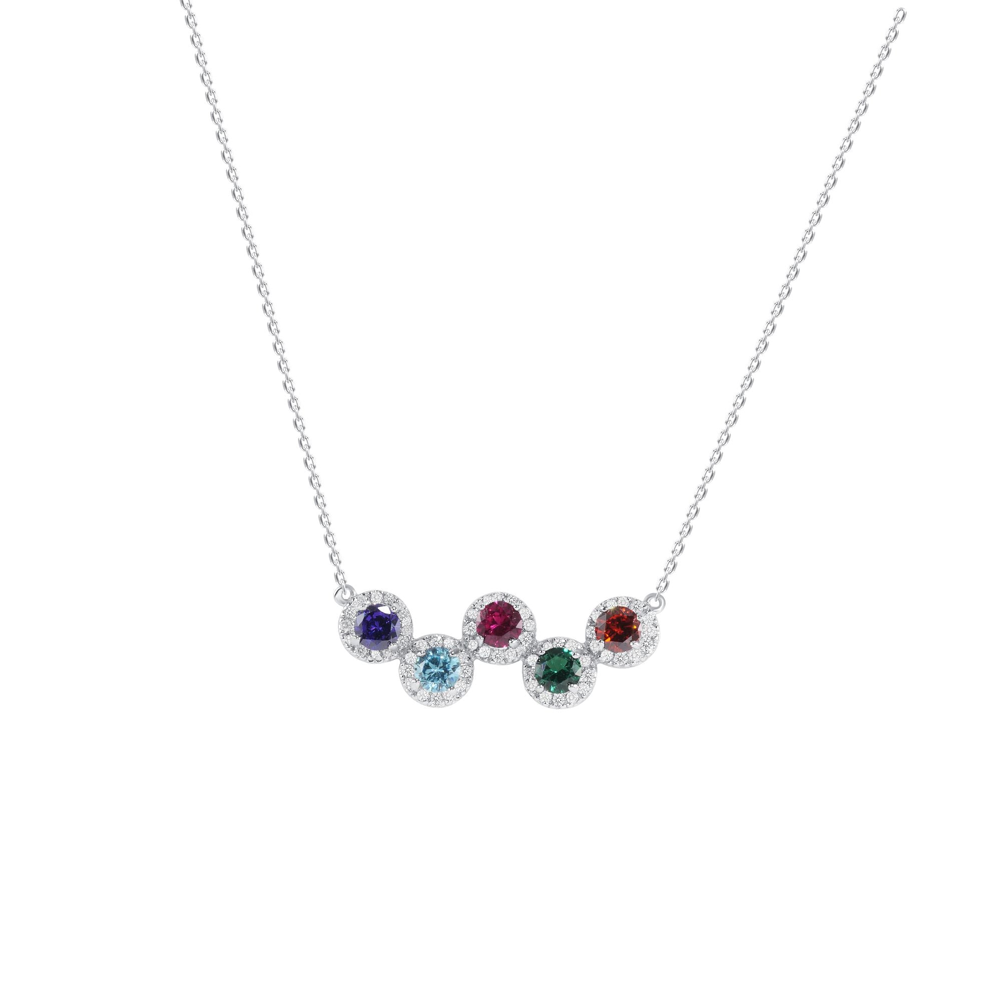 925 Sterling Silver Multi Round Cut Colored CZ with Halo Pendant Necklace