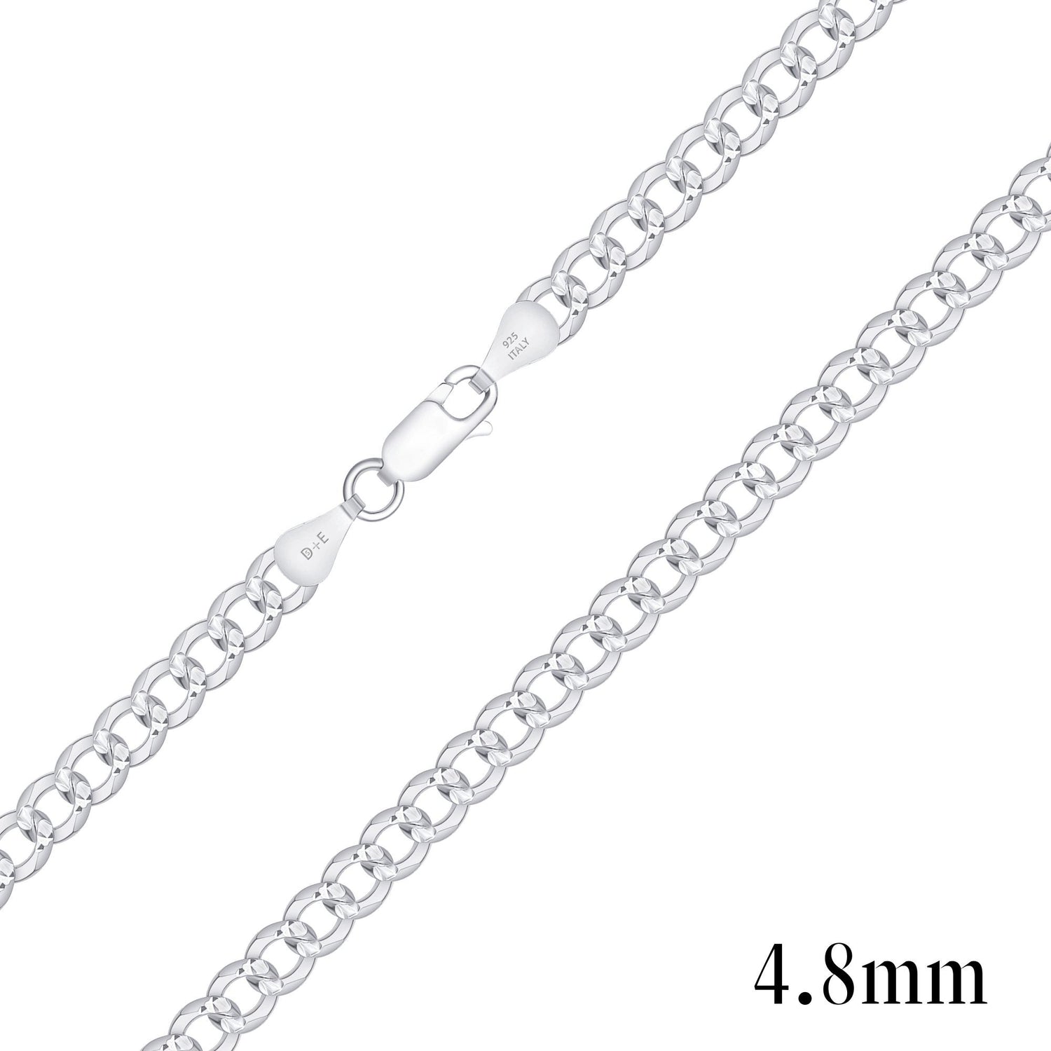 925 Sterling Silver Pavé 4.8mm Curb Chain