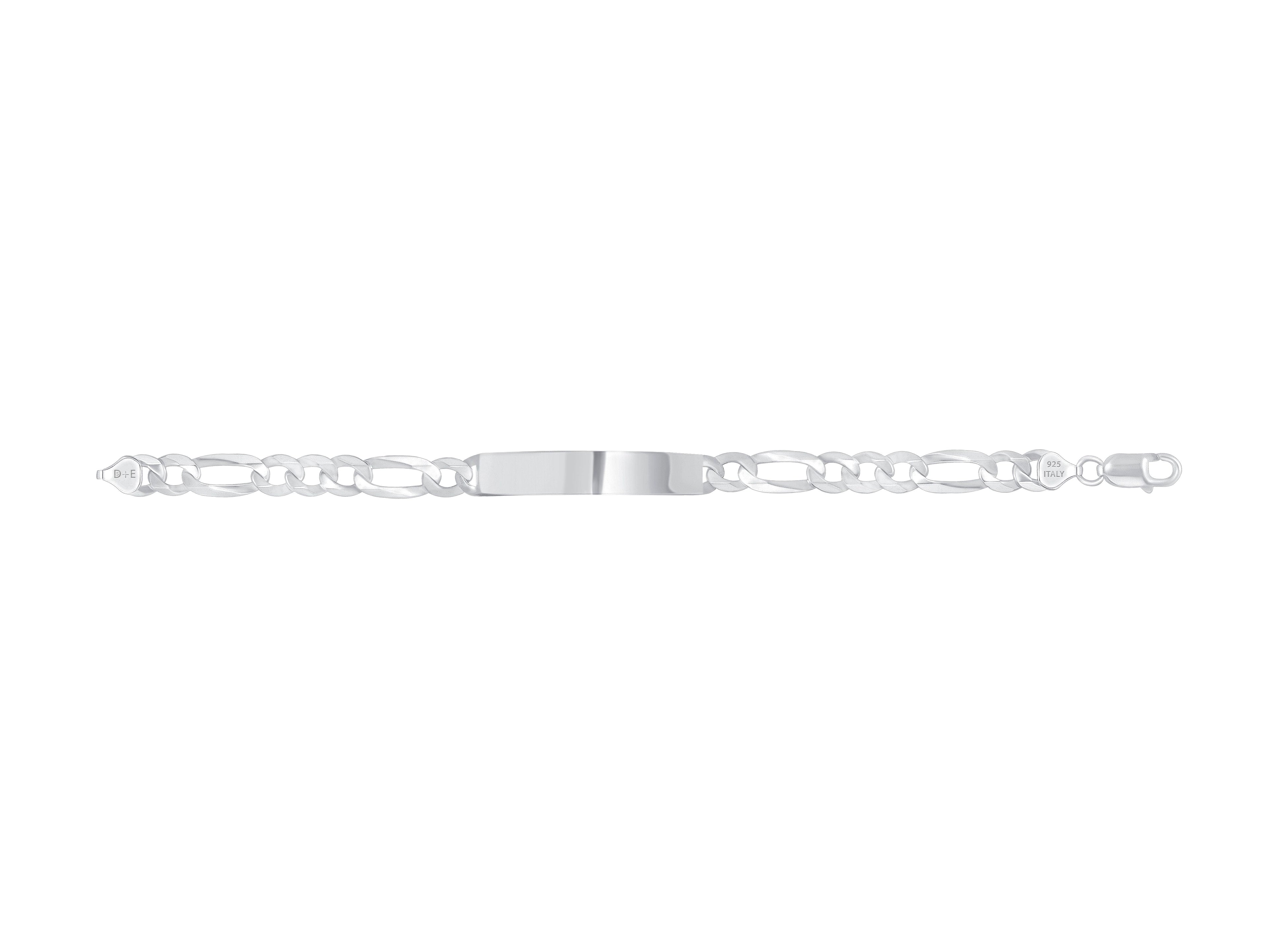 925 Sterling Silver 180 Figaro Engravable ID Bracelet