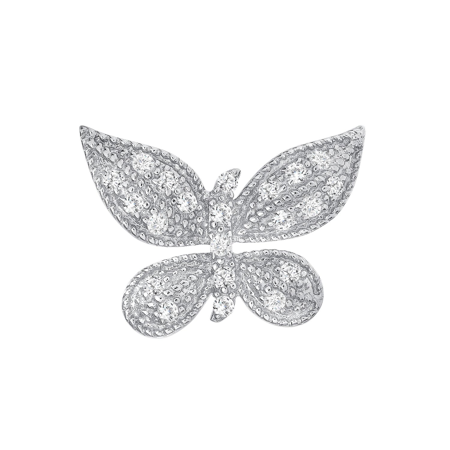 925 Sterling Silver CZ &amp; Milgrain Butterfly Pendant