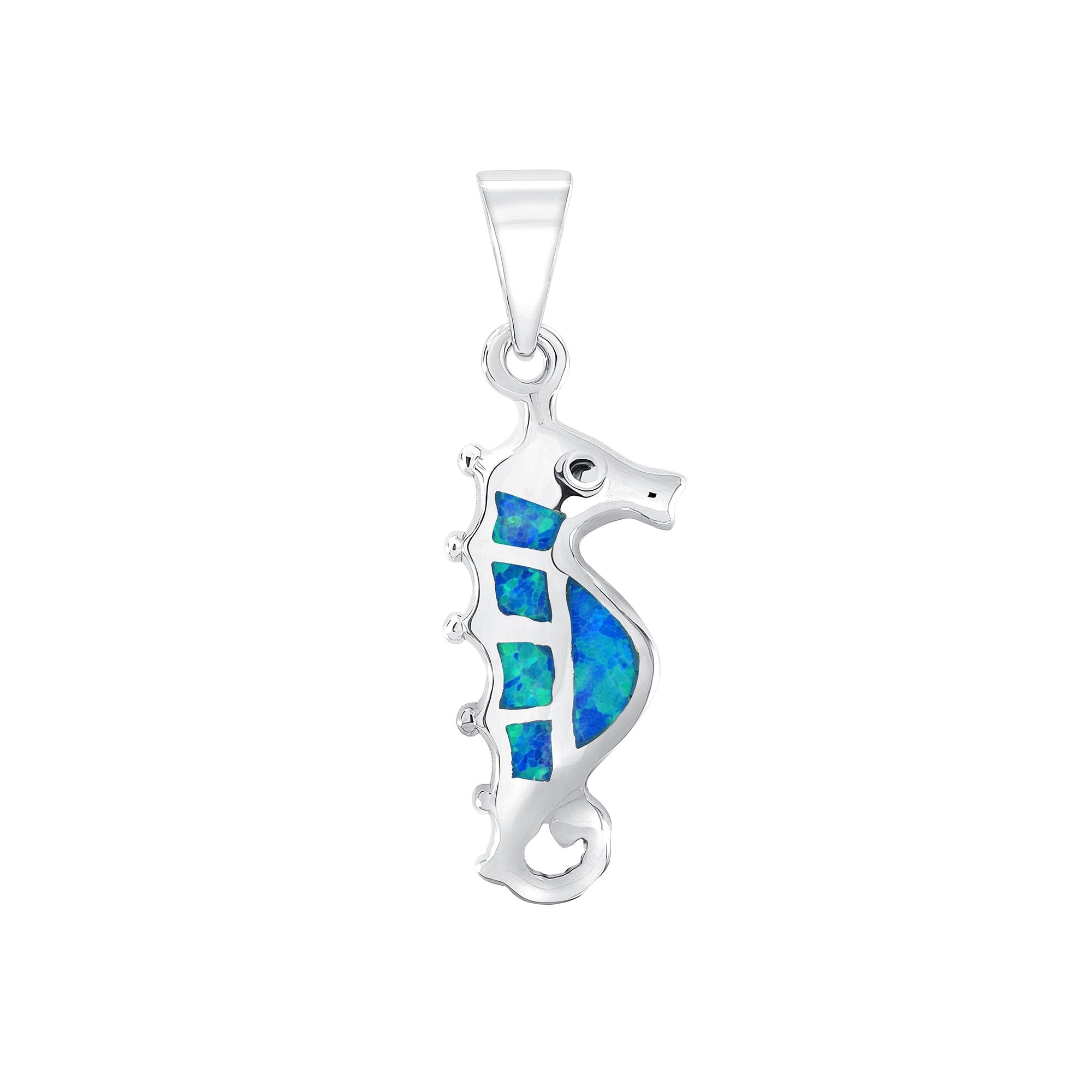 925 Sterling Silver Opal Seahorse Pendant