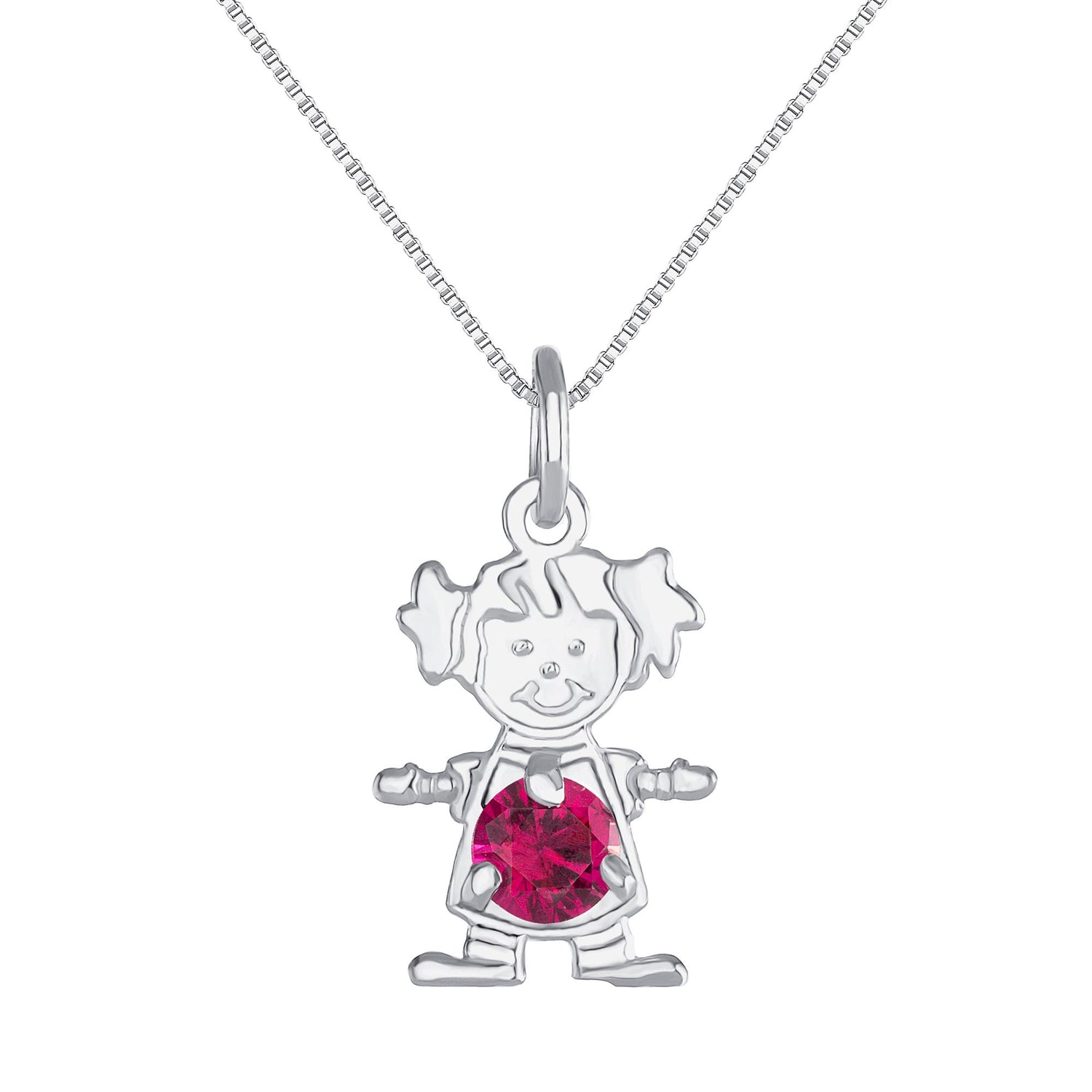 925 Sterling Silver Kid with Pigtails &amp; Colored CZ Pendant