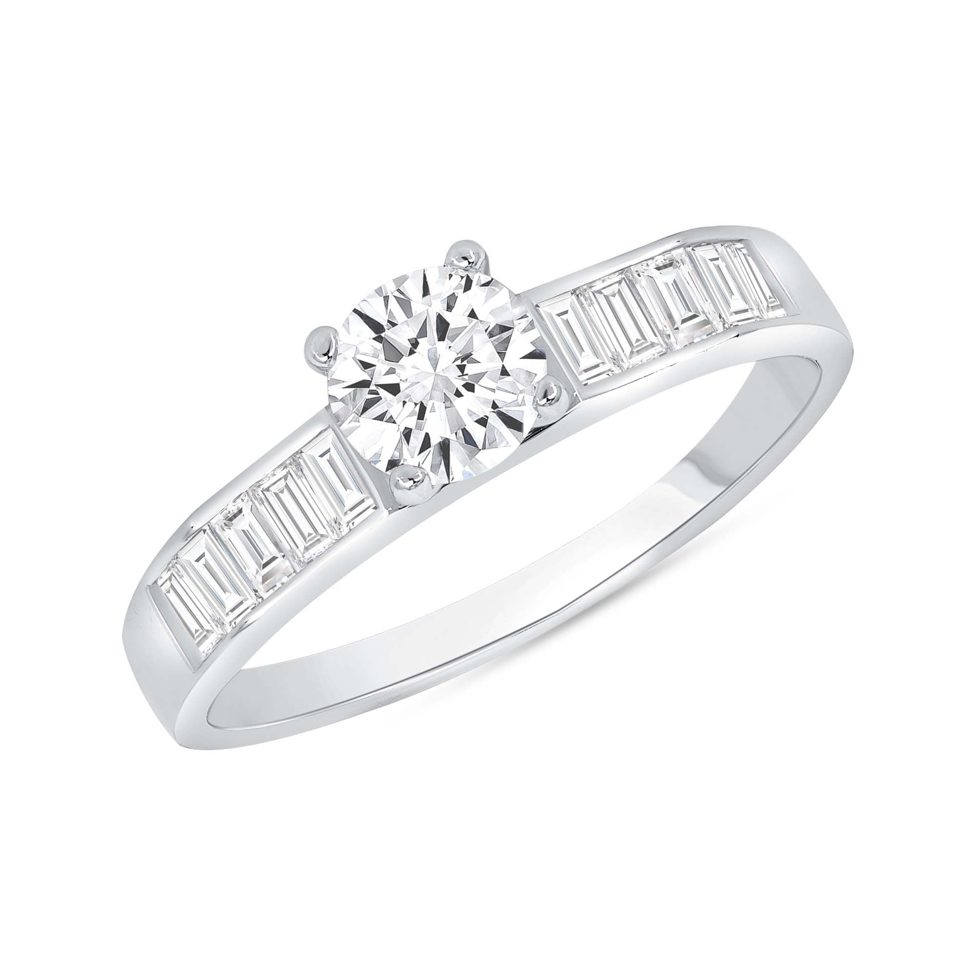 925 Sterling Silver Round CZ Channel Set Baguette CZ Band Engagement Ring