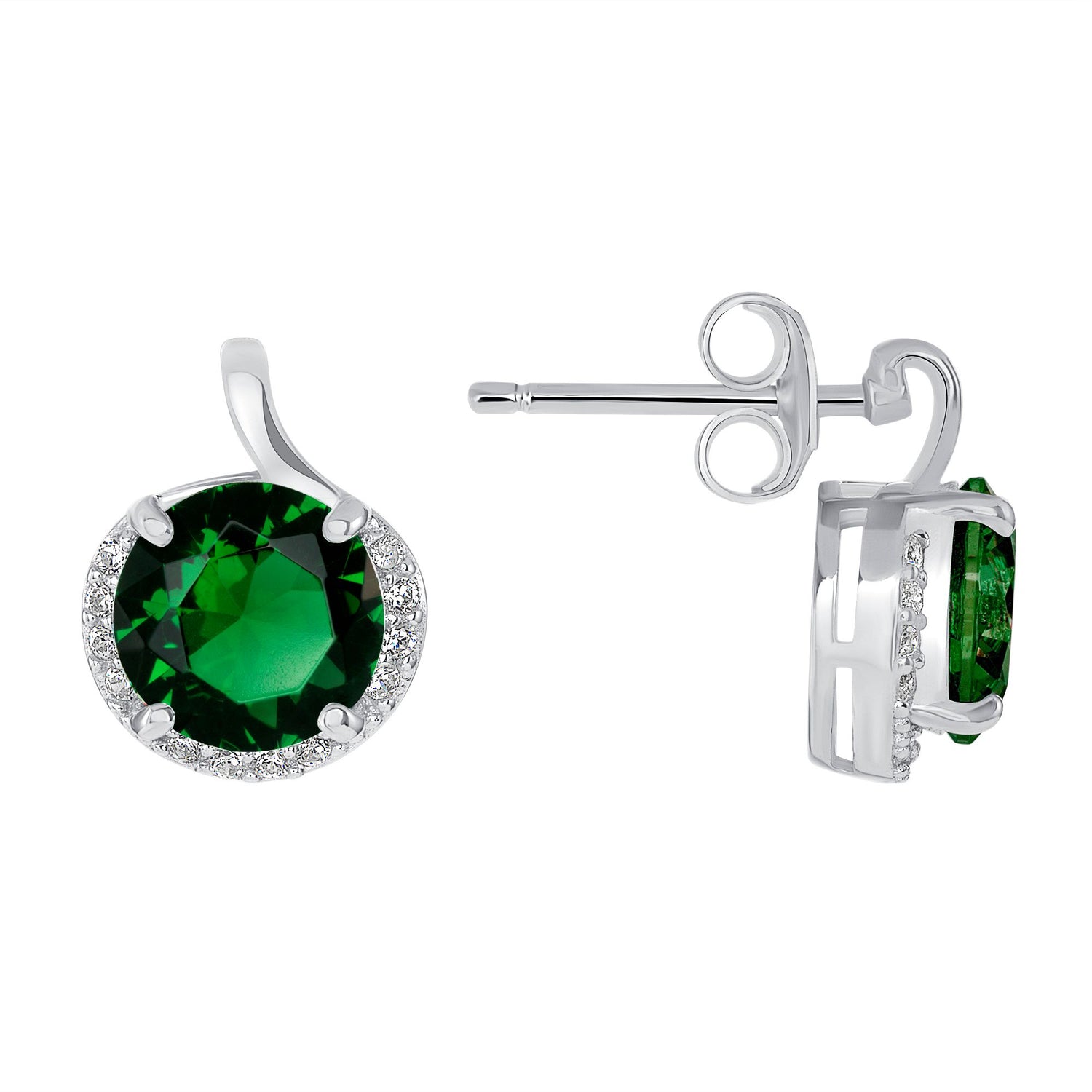 925 Sterling Silver Round Cut Green CZ with Round Cut White CZ Partial Halo Pendant &amp; Stud Earrings Jewelry Set