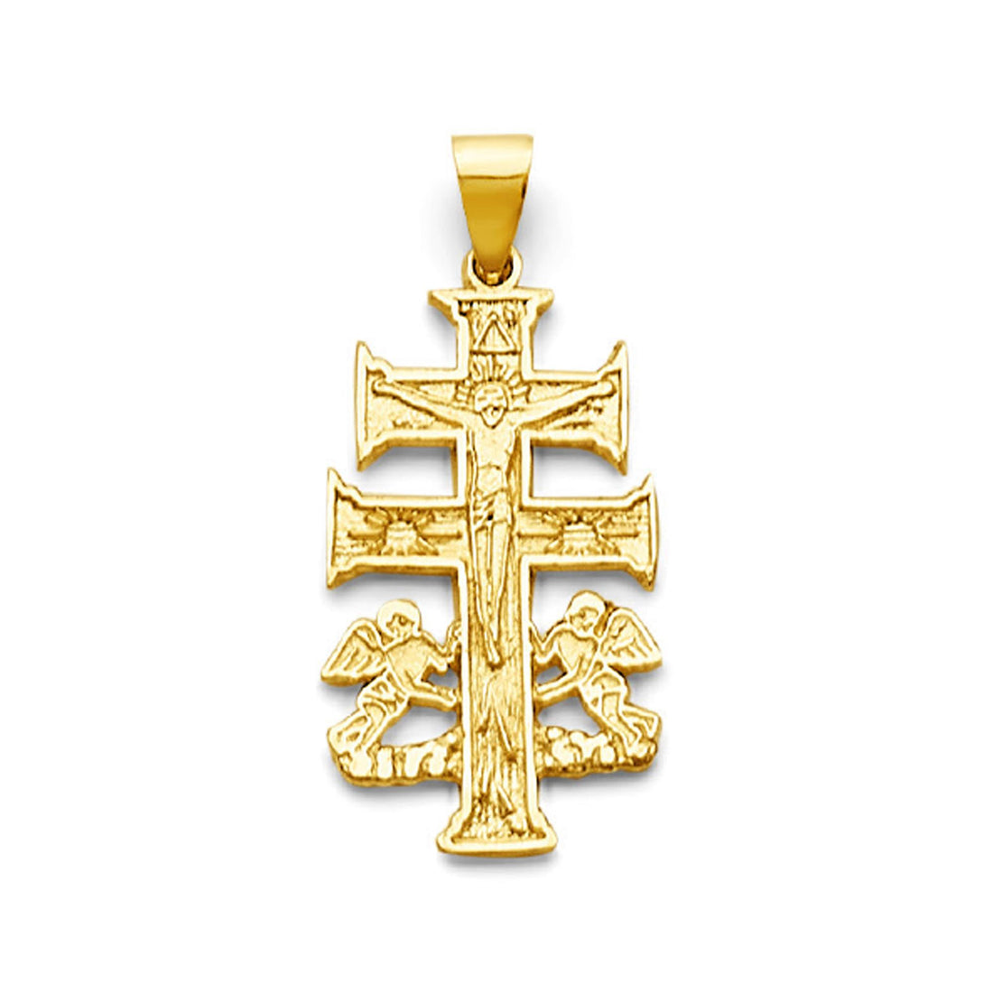 Yellow Gold Patriarchal Angels &amp; Crucifix Cross Pendant