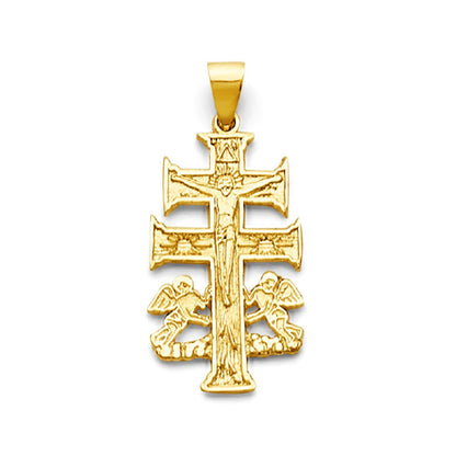 Yellow Gold Patriarchal Angels &amp; Crucifix Cross Pendant