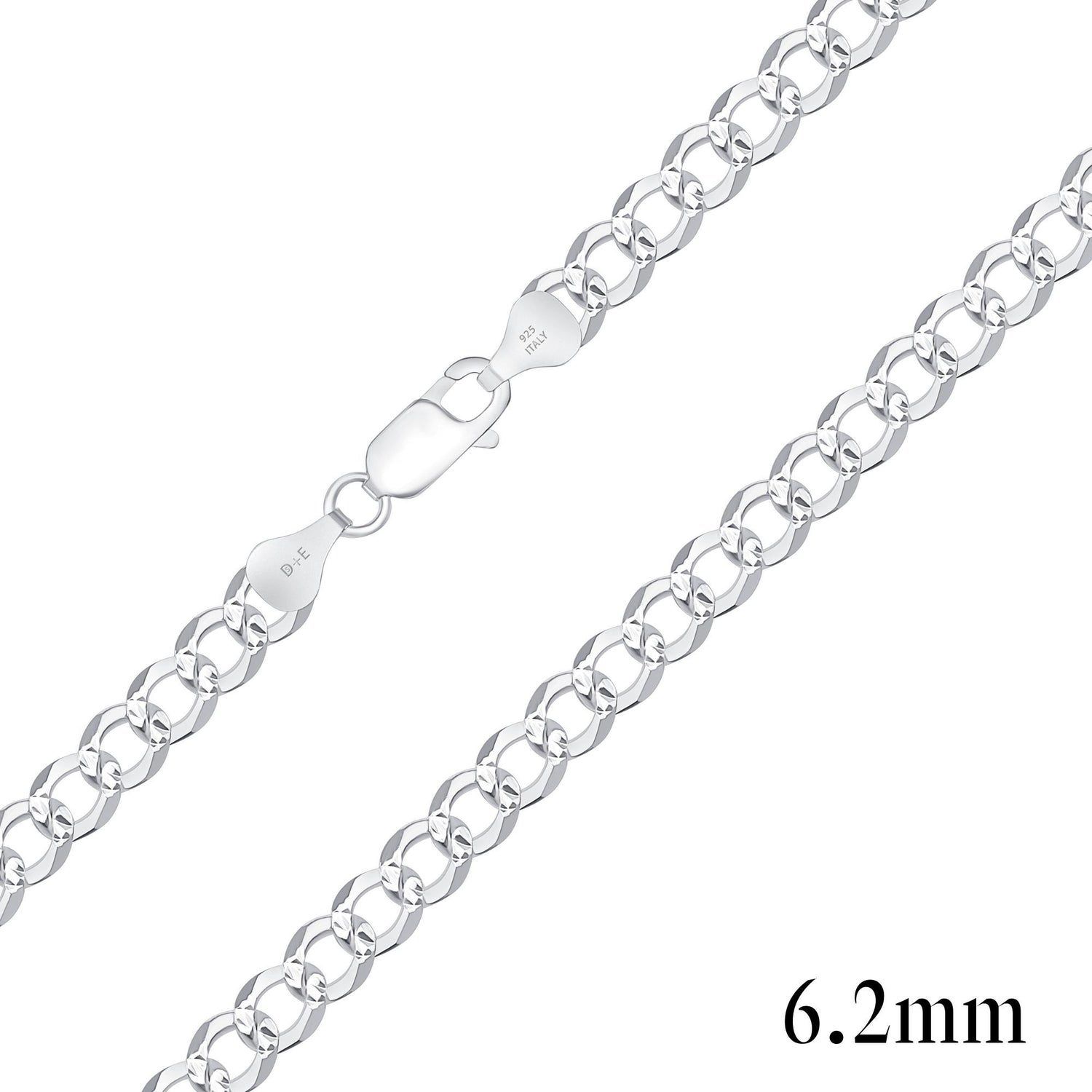925 Sterling Silver Pavé 6.2mm Curb Chain