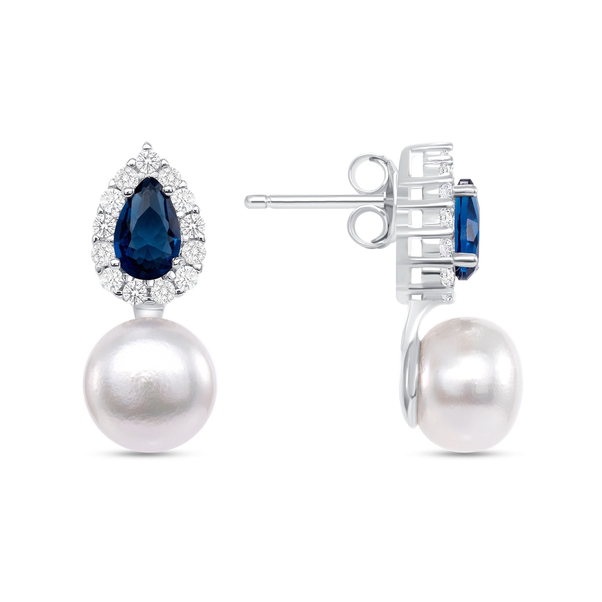 925 Sterling Silver Pearl and Pear Cut CZ Stud Earrings