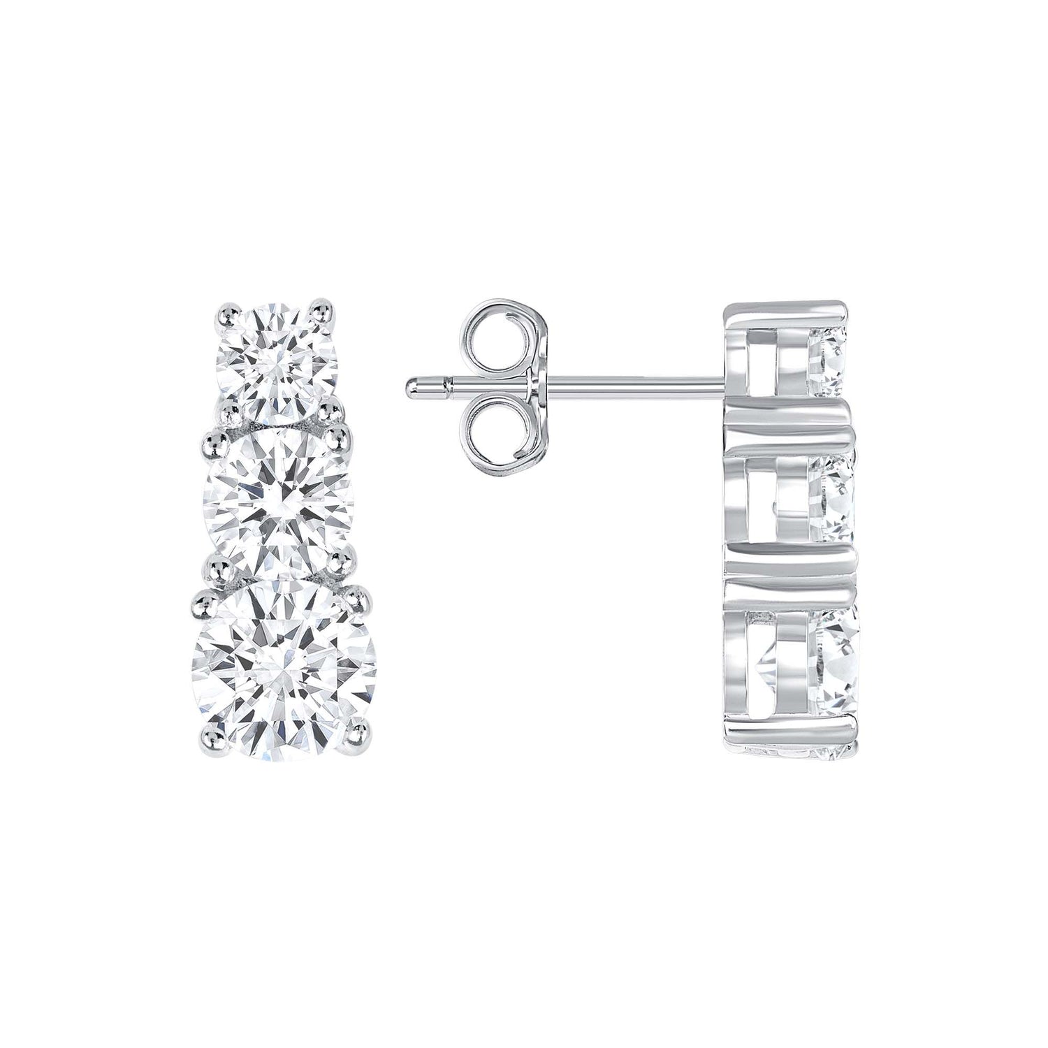 925 Sterling Silver Graduating Round CZ Stud Earrings