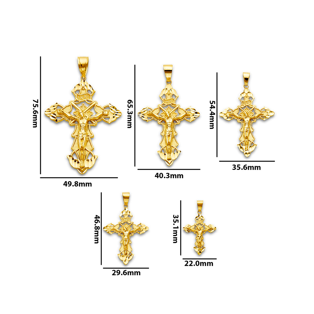 Yellow Gold Diamond Cut Ends Textured INRI Patonce Crucifix Cross Pendant