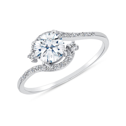 925 Sterling Silver Pavé Halo Round CZ Dainty Solitaire Ring