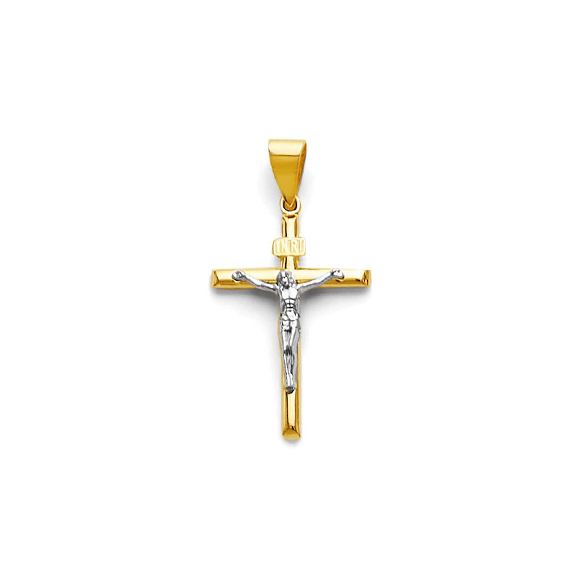 Two Tone Gold INRI Crucifix Cross Pendant