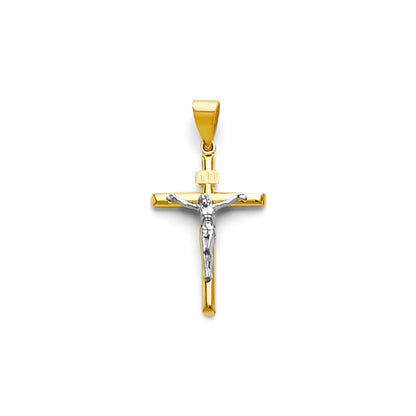 Two Tone Gold INRI Crucifix Cross Pendant