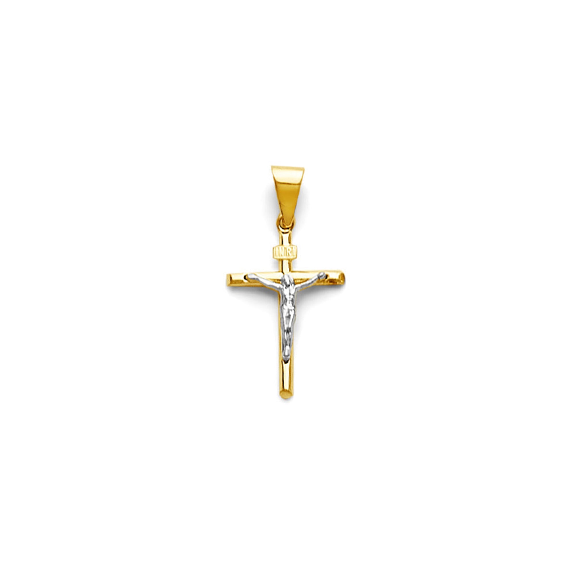 Two Tone Gold INRI Crucifix Cross Pendant