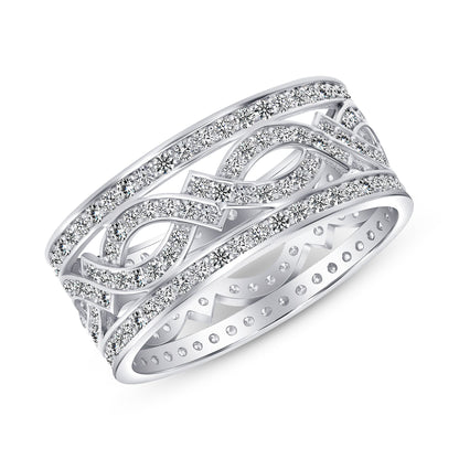 925 Sterling Silver Channel Set Infinity Pavé CZ Wide Wedding Band