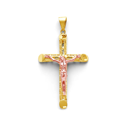 Two Tone Gold Hollow 3D Cutout Crucifix Cross Pendant