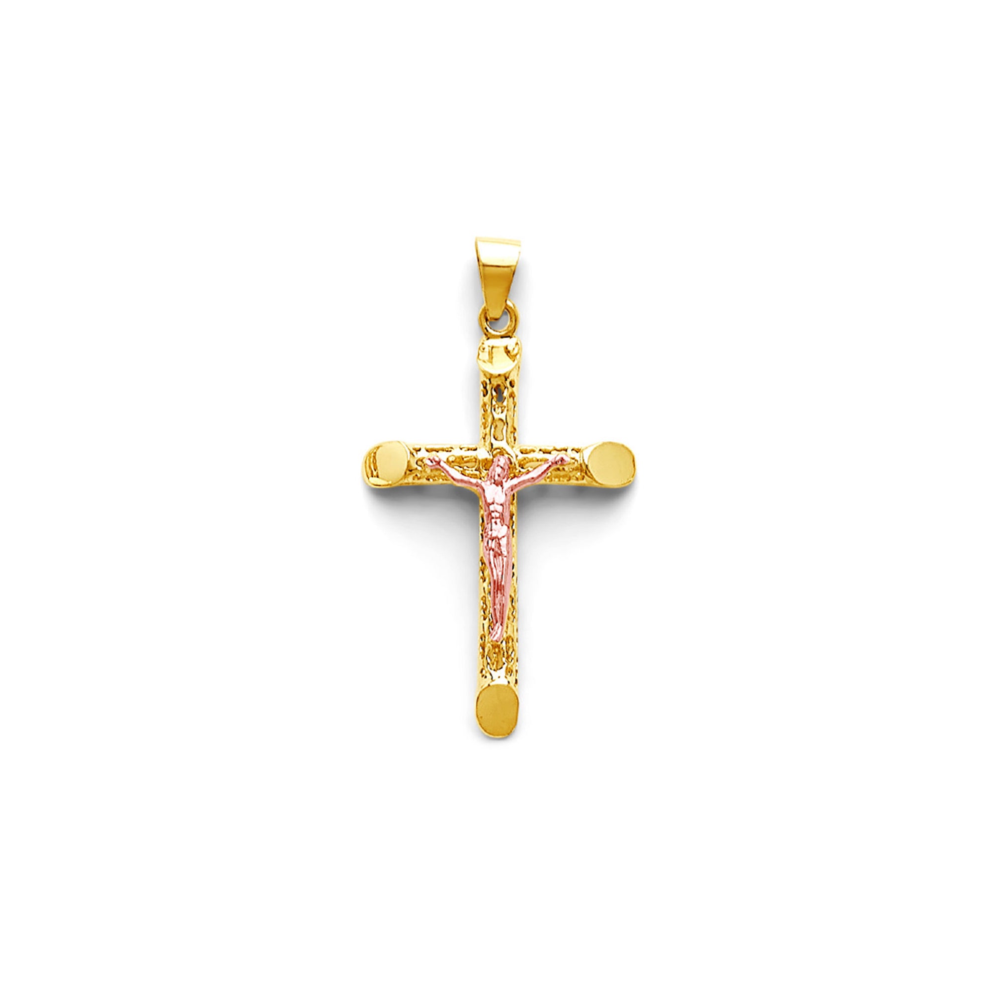 Two Tone Gold Hollow 3D Cutout Crucifix Cross Pendant