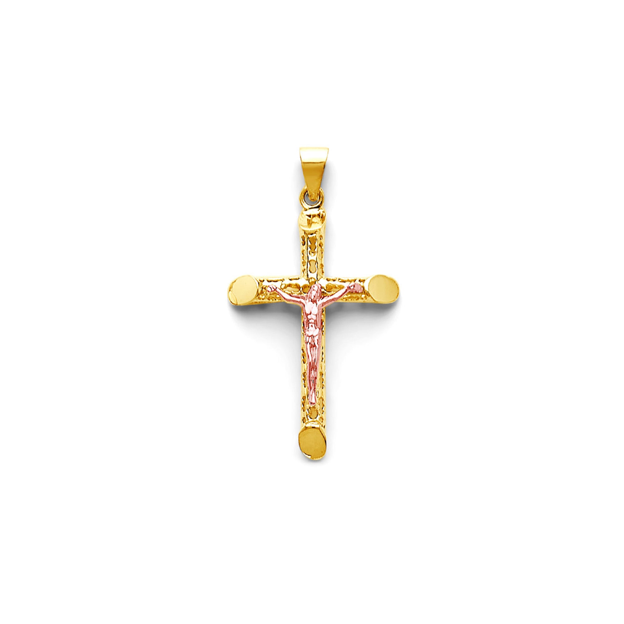 Two Tone Gold Hollow 3D Cutout Crucifix Cross Pendant