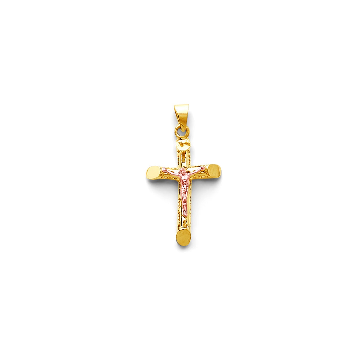 Two Tone Gold Hollow 3D Cutout Crucifix Cross Pendant