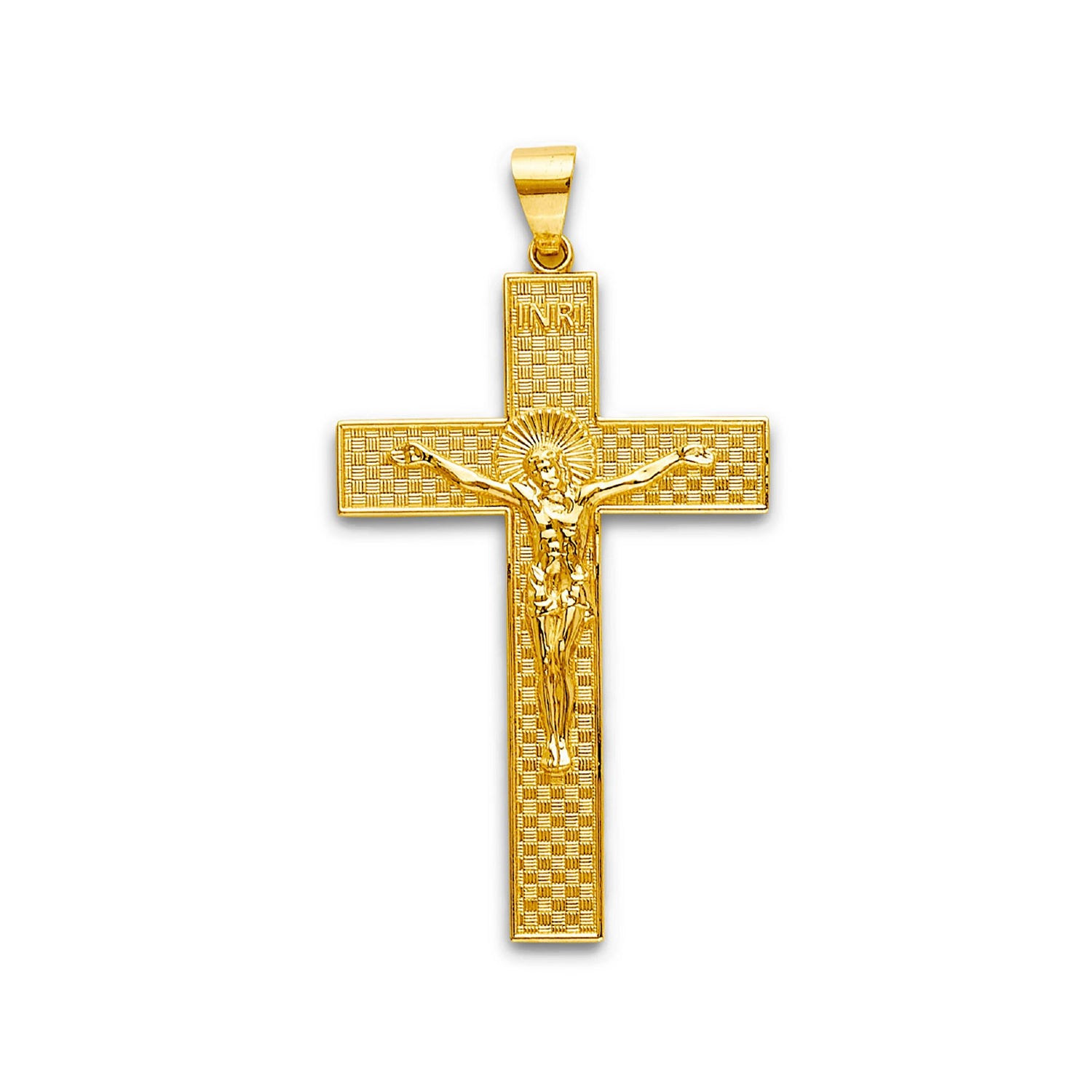 Yellow Gold Woven INRI Crucifix Cross Pendant