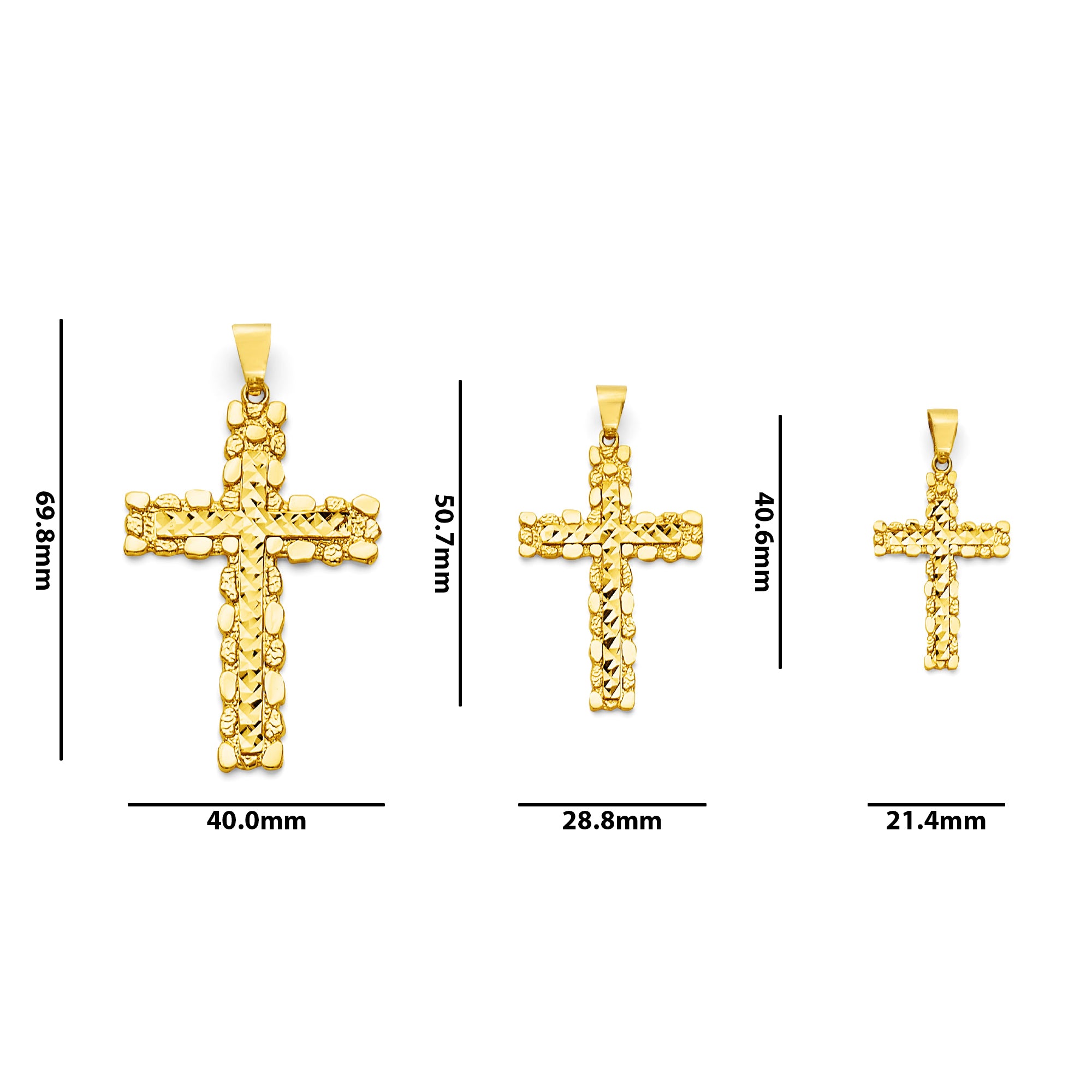 Yellow Gold Smooth &amp; Textured Pebble Bordered Cross Pendant