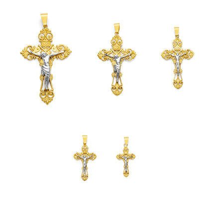 Two Tone Gold Filigree INRI Crucifix Cross Pendant