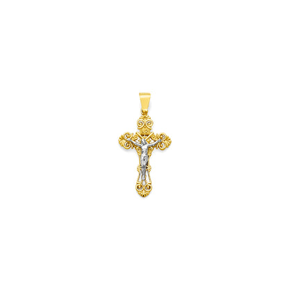 Two Tone Gold Filigree INRI Crucifix Cross Pendant