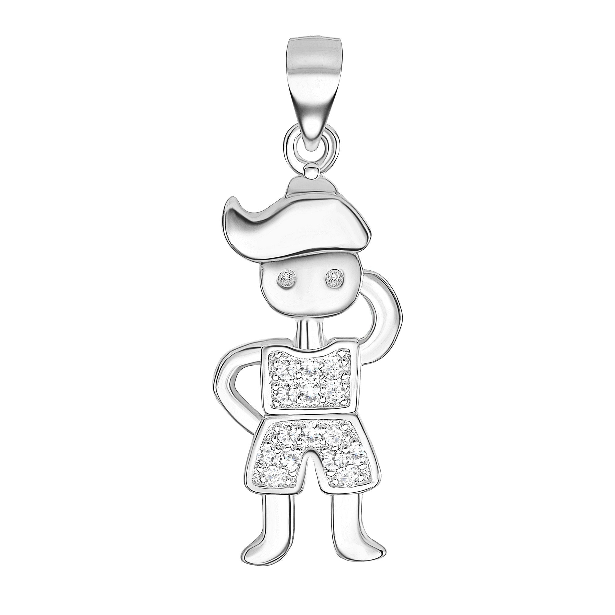 925 Sterling Silver Kid with CZ Studded Clothing Pendant