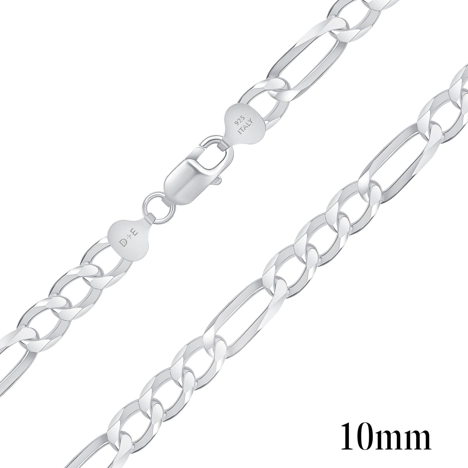925 Sterling Silver 10mm Figaro Chain