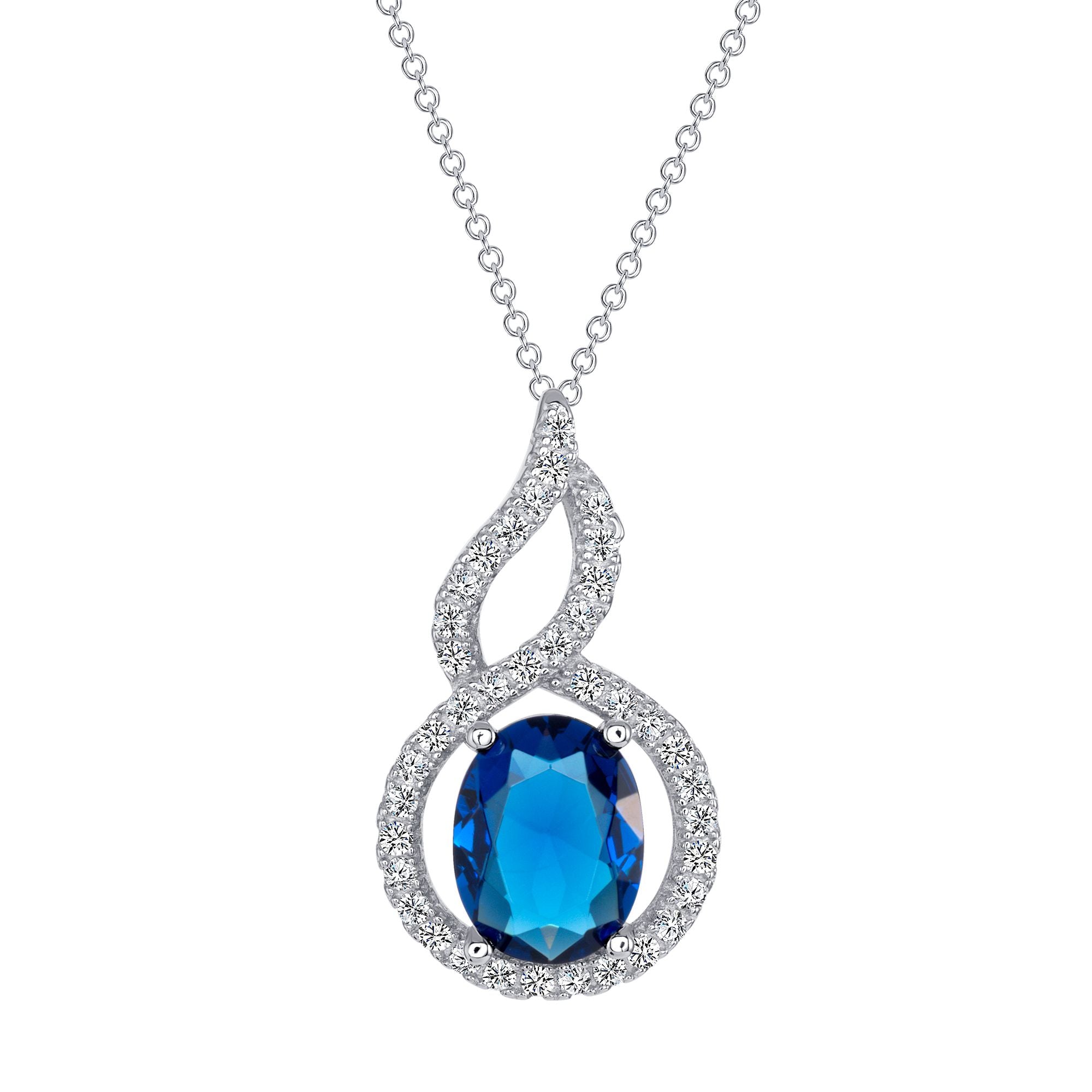 925 Sterling Silver Oval Cut Blue CZ with Twisted CZ Halo Teardrop Pendant &amp; Earrings Jewelry Set