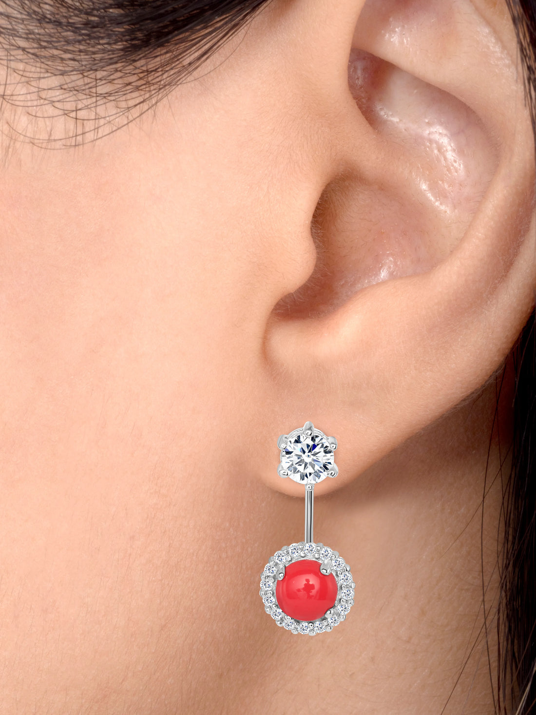 925 Sterling Silver Halo Round Gemstone and CZ Jacket Earrings