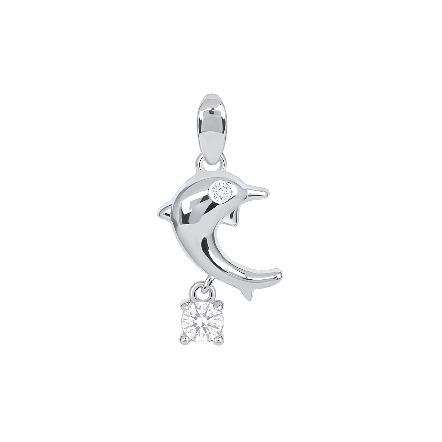 925 Sterling Silver Round Cut CZ Eyes with CZ Attachment Dolphin Pendant