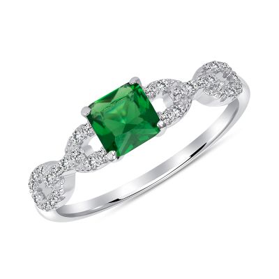 925 Sterling Silver Square Gemstone &amp; CZ Solitaire Ring