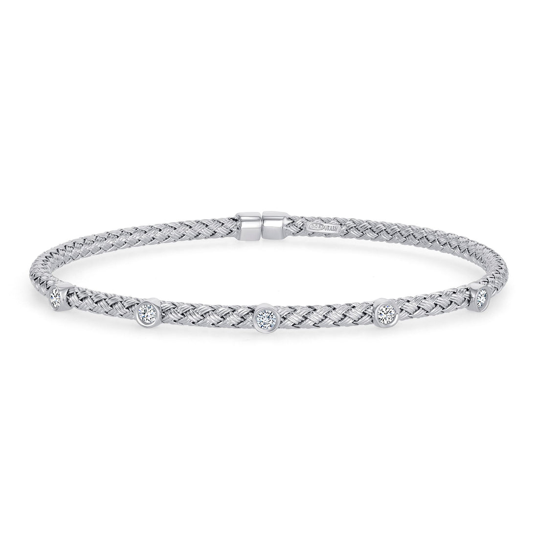 925 Sterling Silver Bezel Set Round Cut CZ Braided Cuff Bracelet