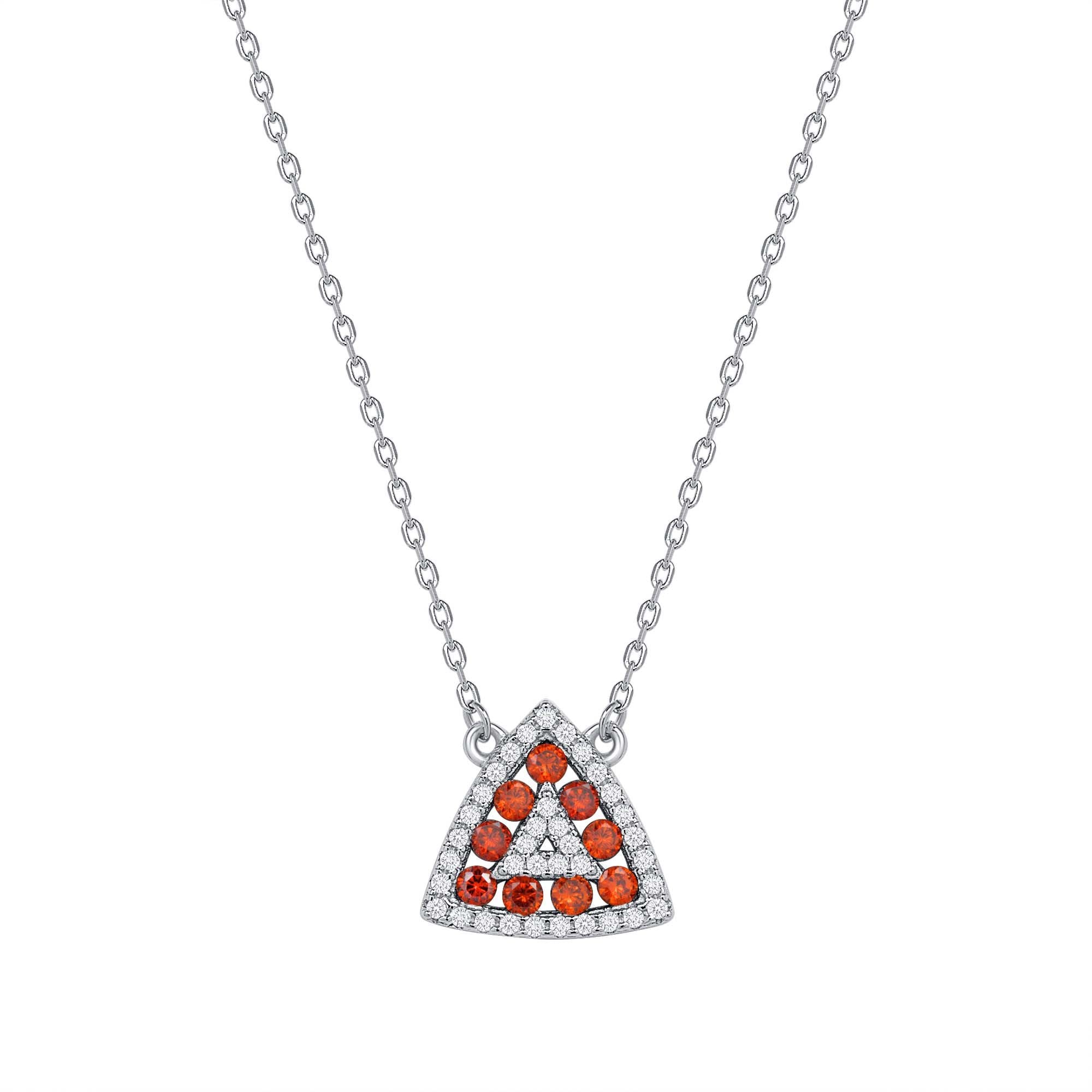 925 Sterling Silver Round Cut Red &amp; White CZ Alternating Rows Triangle Pendant &amp; Stud Earrings Jewelry Set