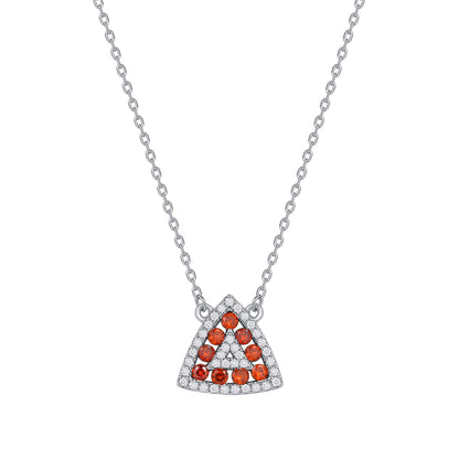 925 Sterling Silver Round Cut Red &amp; White CZ Alternating Rows Triangle Pendant &amp; Stud Earrings Jewelry Set