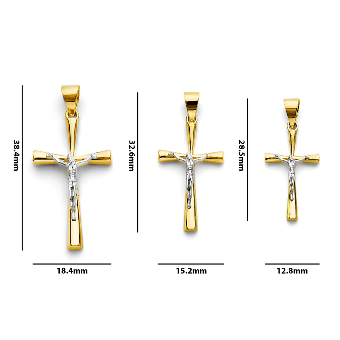 Two Tone Gold Crucifix Graduated Cross Pendant