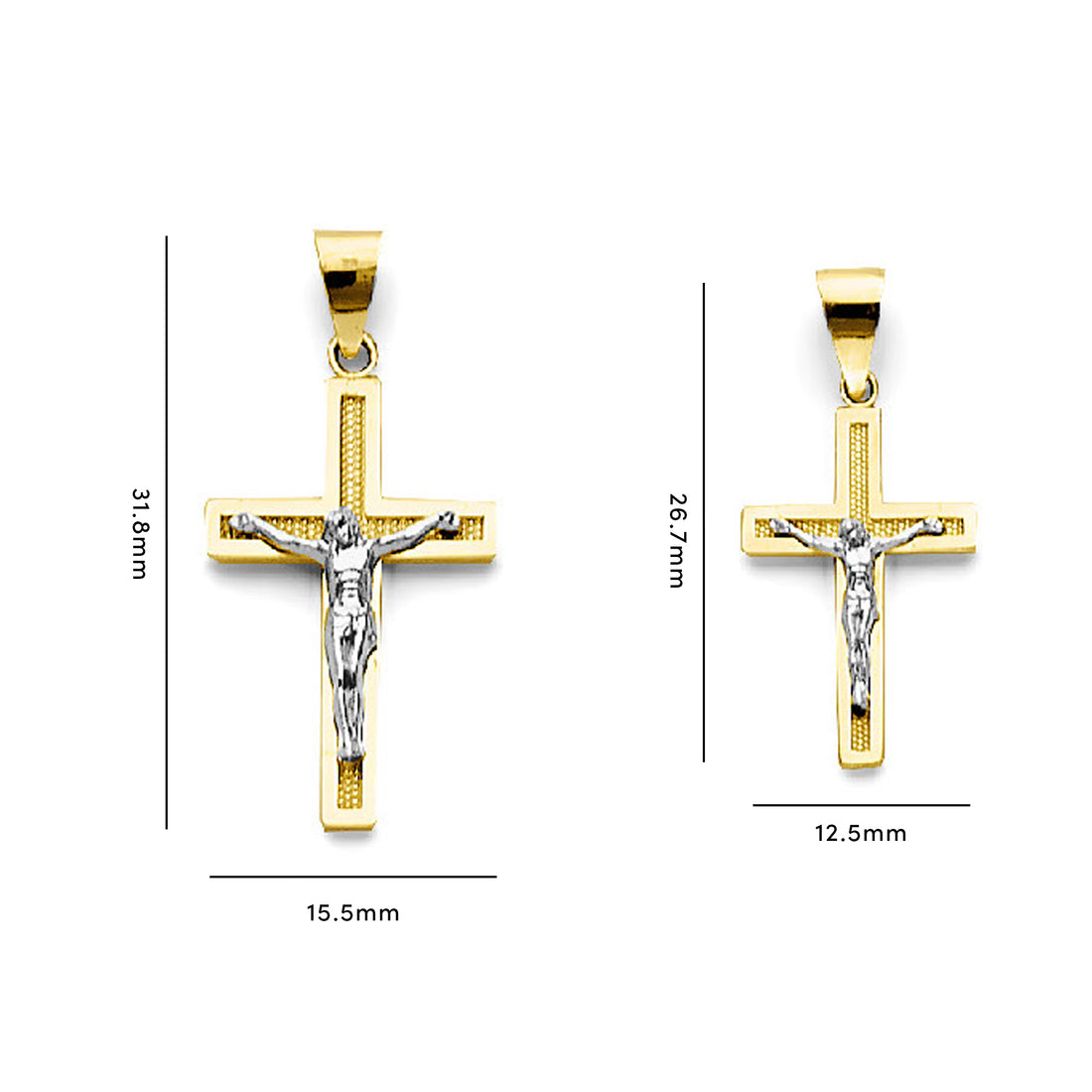 Two Tone Gold Thick Bordered Milgrain Crucifix Cross Pendant