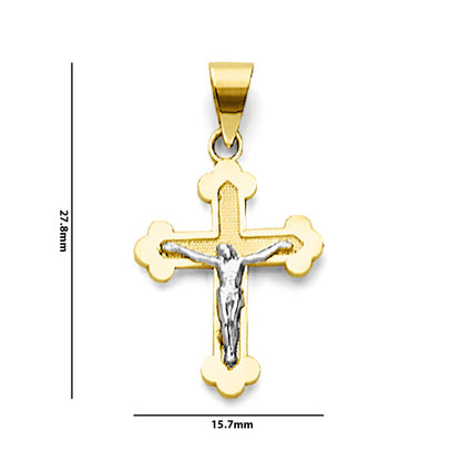 Two Tone Gold Greek Orthodox Crucifix Cross Pendant with Measurement